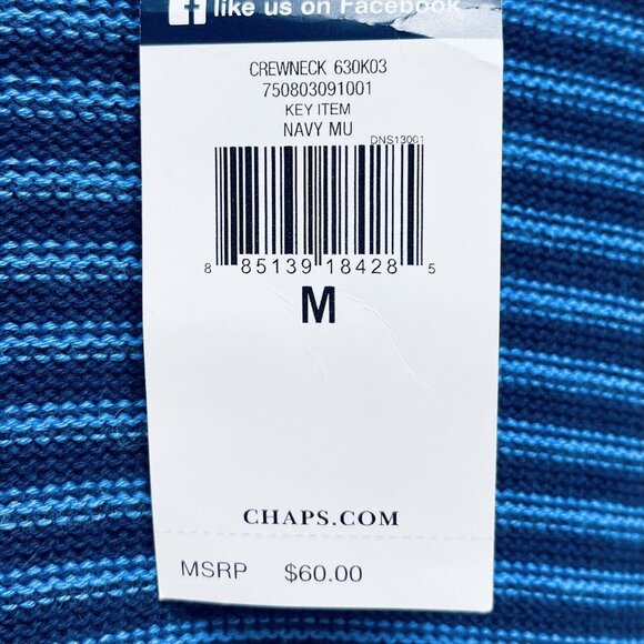 CHAPS Sweater Sz M Men's Blue Striped Crewneck Pullover 100% Cotton Embroidered - Picture 7 of 7